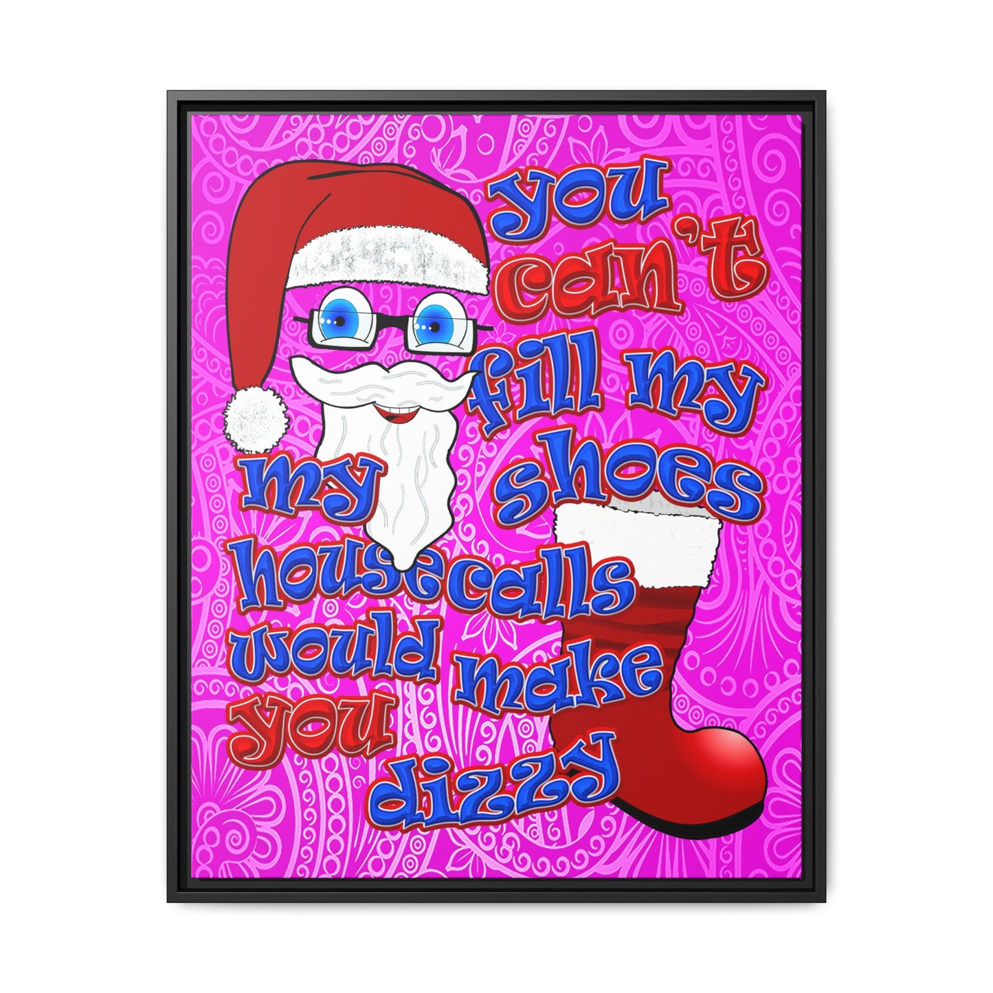 santa's shoes - framed canvas art (pink swirl)