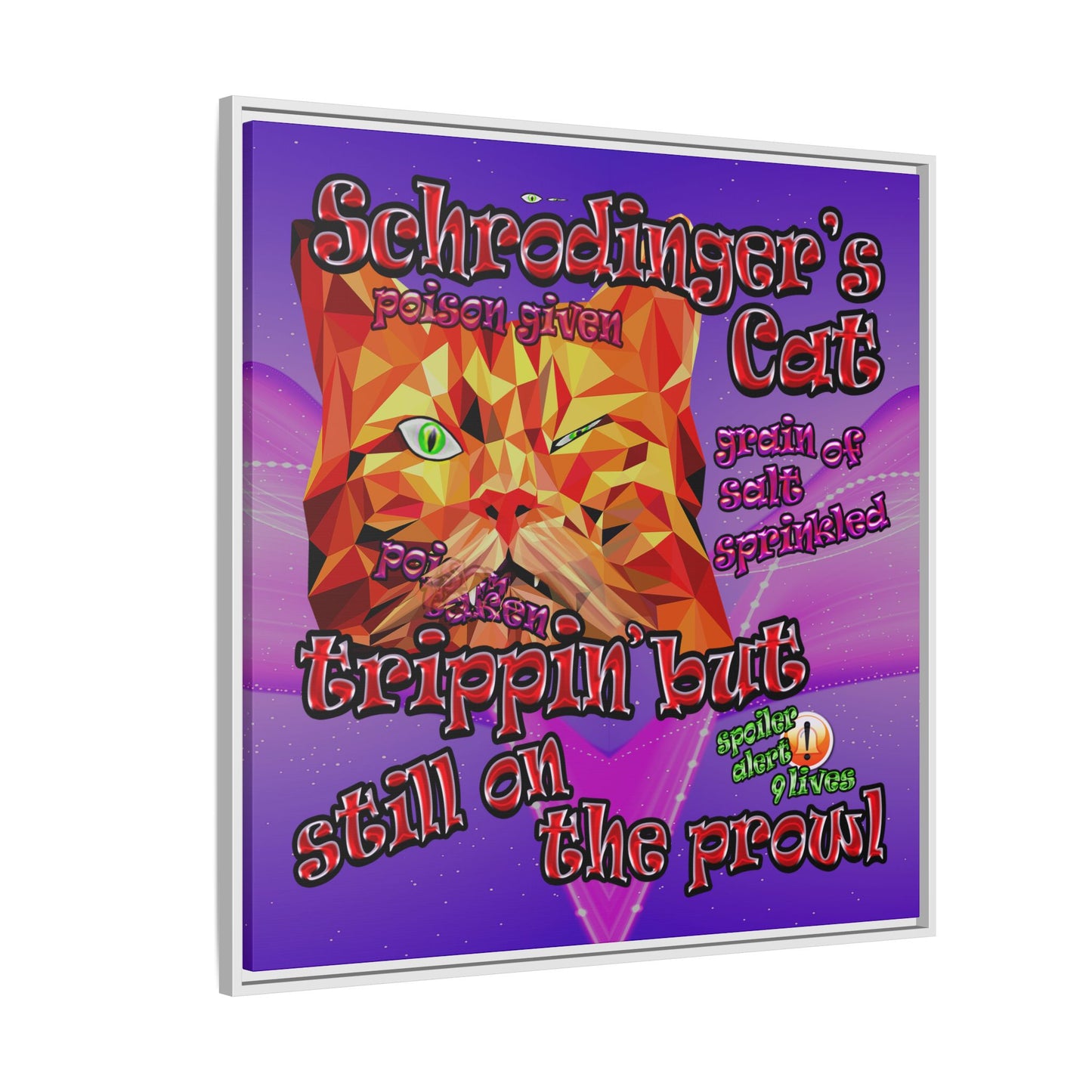 schrodinger's cat - framed canvas art (purple-pink wave)