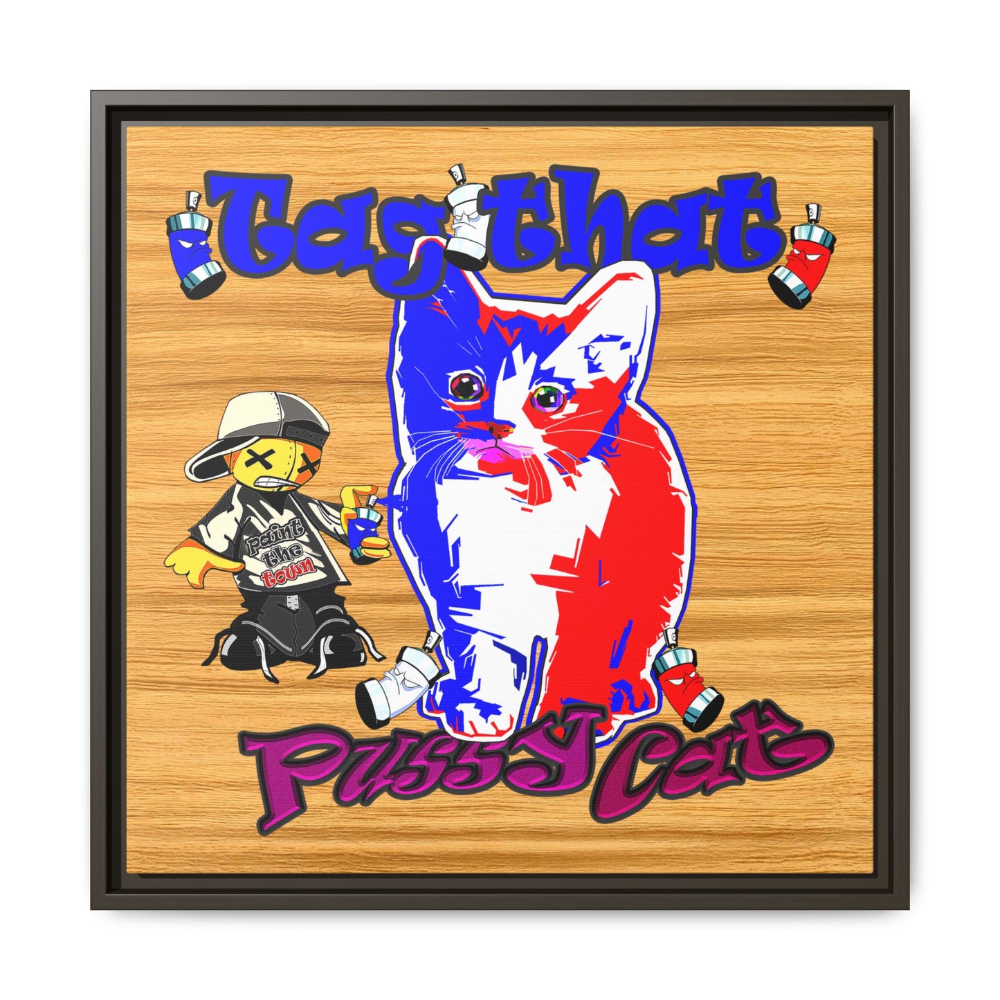 tag that - framed canvas art (butterscotch wood finish)