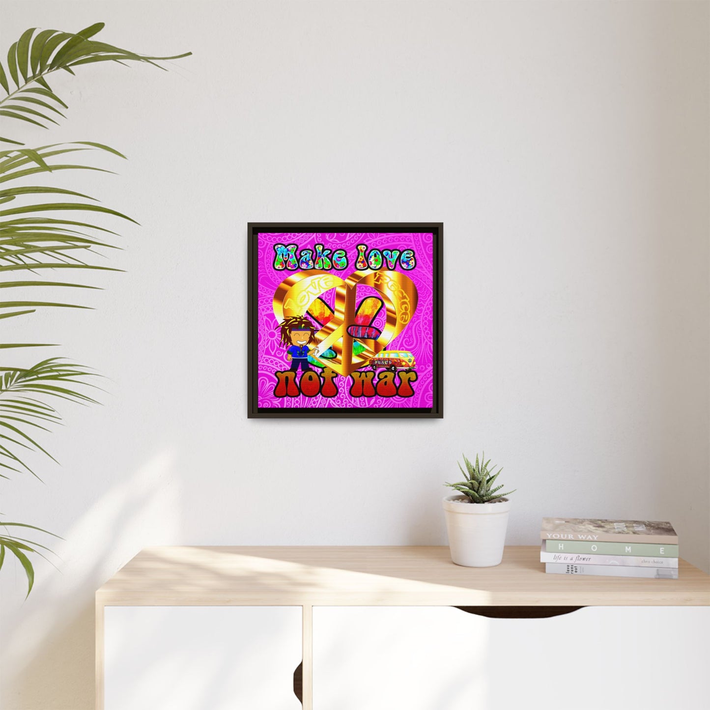 love peace - framed canvas art (pink swirl)