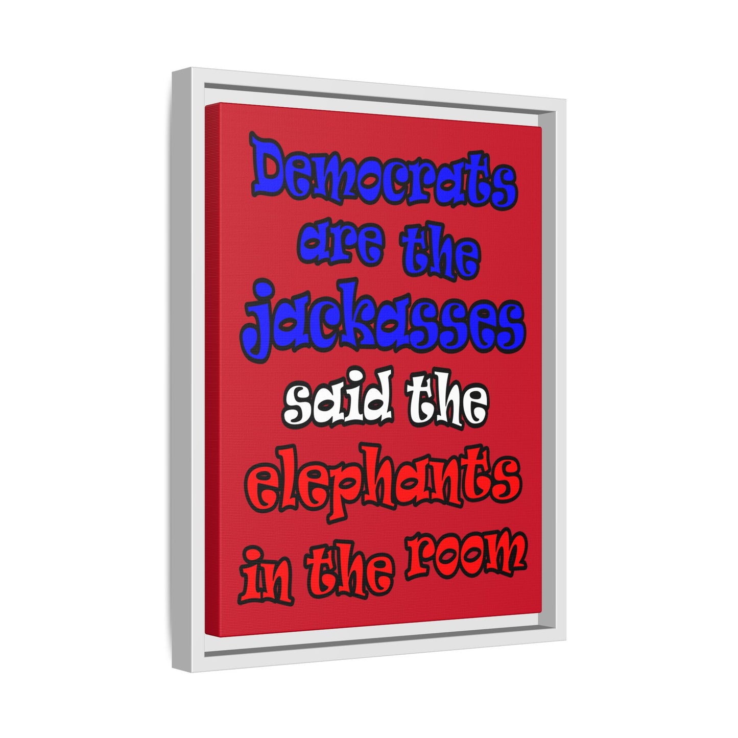 donkeys and elephants - framed canvas art (dark red)