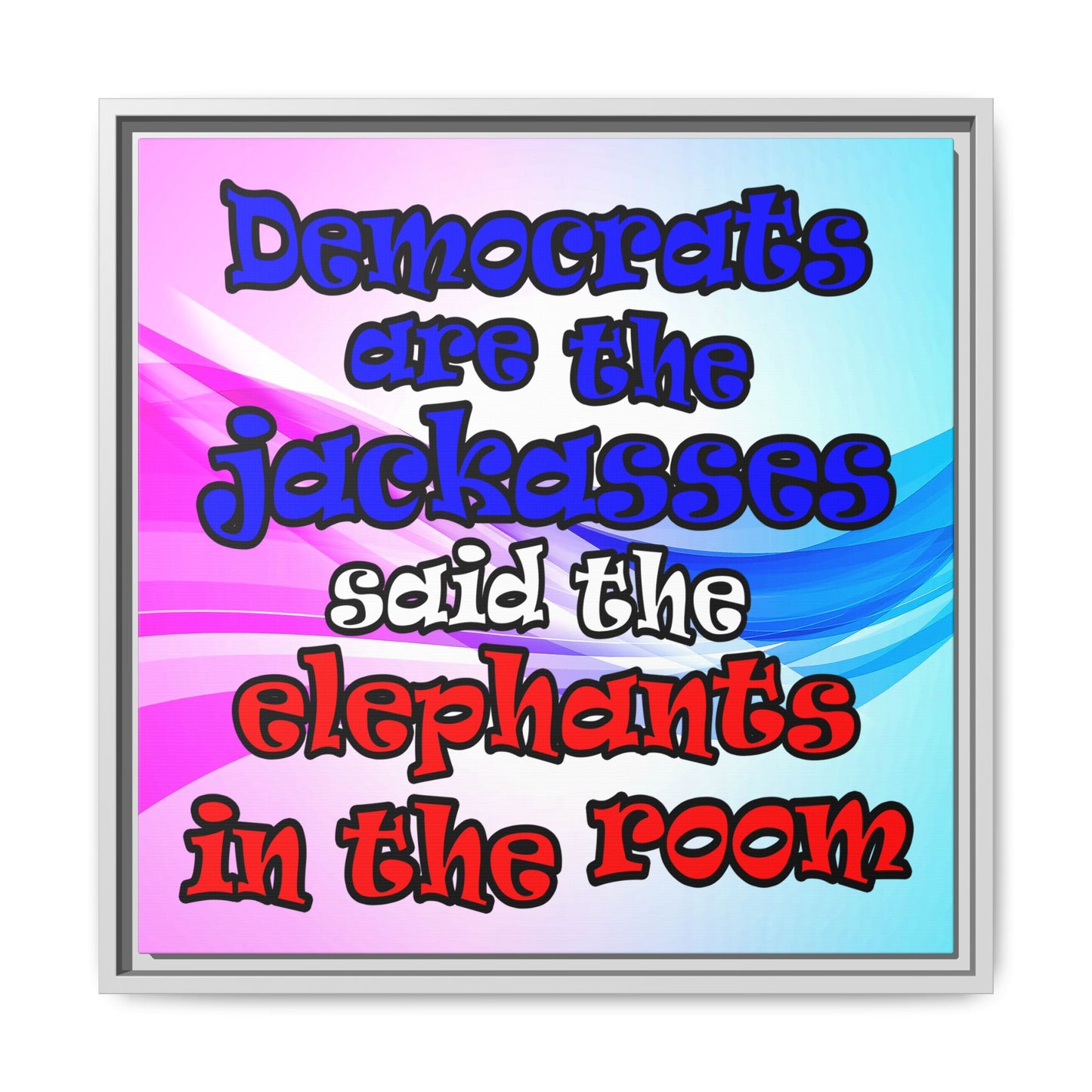 donkeys and elephants - framed canvas art (light blue-pink wave)