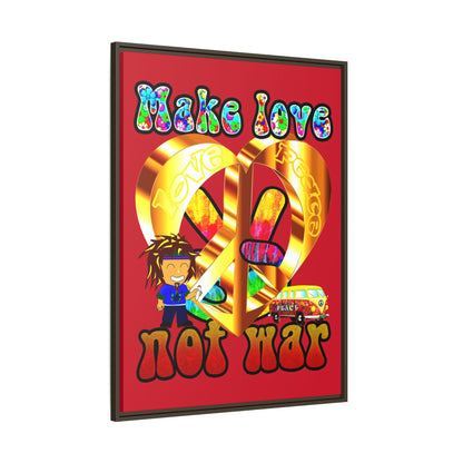 love peace - framed canvas art (dark red)
