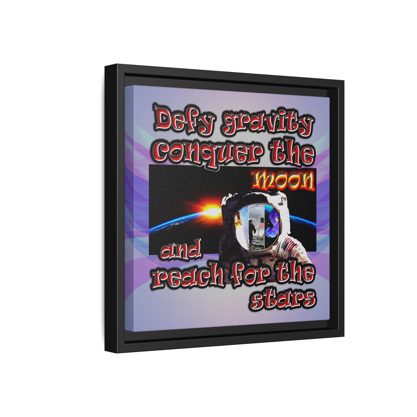 defy conquer reach - framed canvas art (light blue-pink wave)