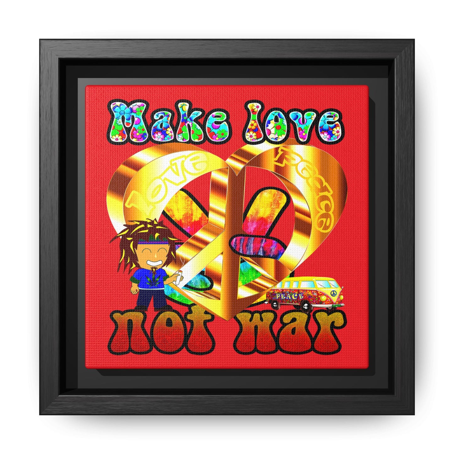 love peace - framed canvas art (red)