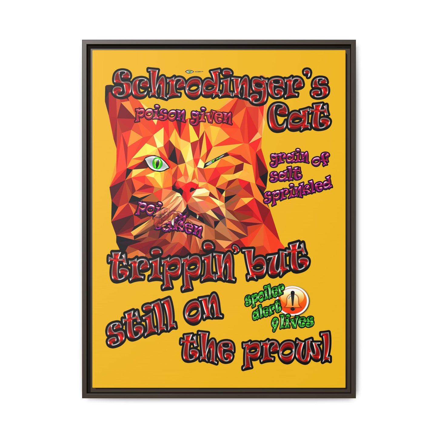 schrodinger's cat - framed canvas art (yellow)