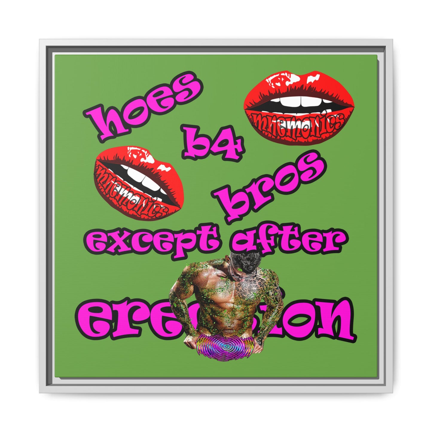 hoes b4 bros - framed canvas art (green)