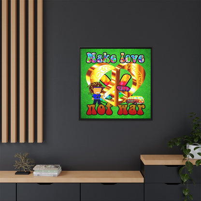 love peace - framed canvas art (green turf)