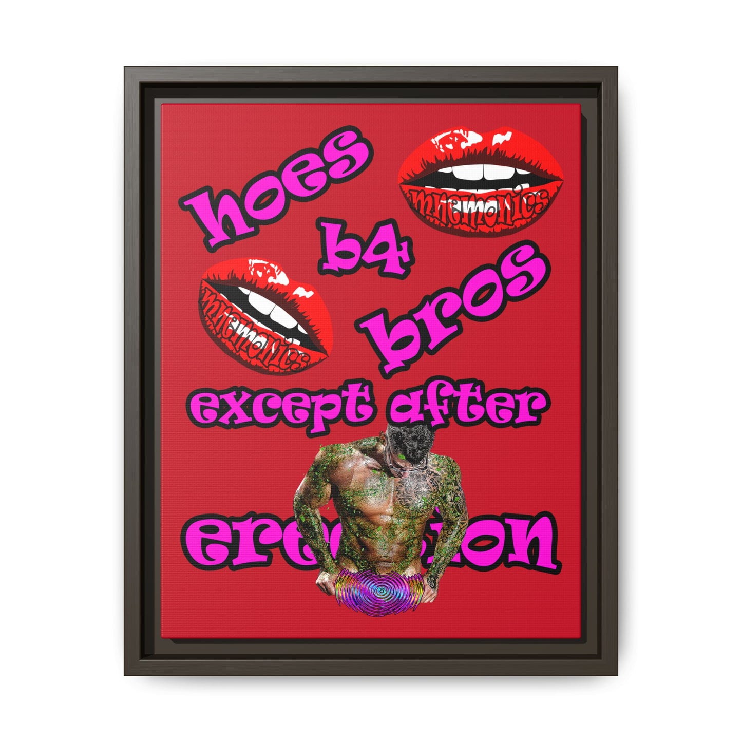 hoes b4 bros - framed canvas art (dark red)