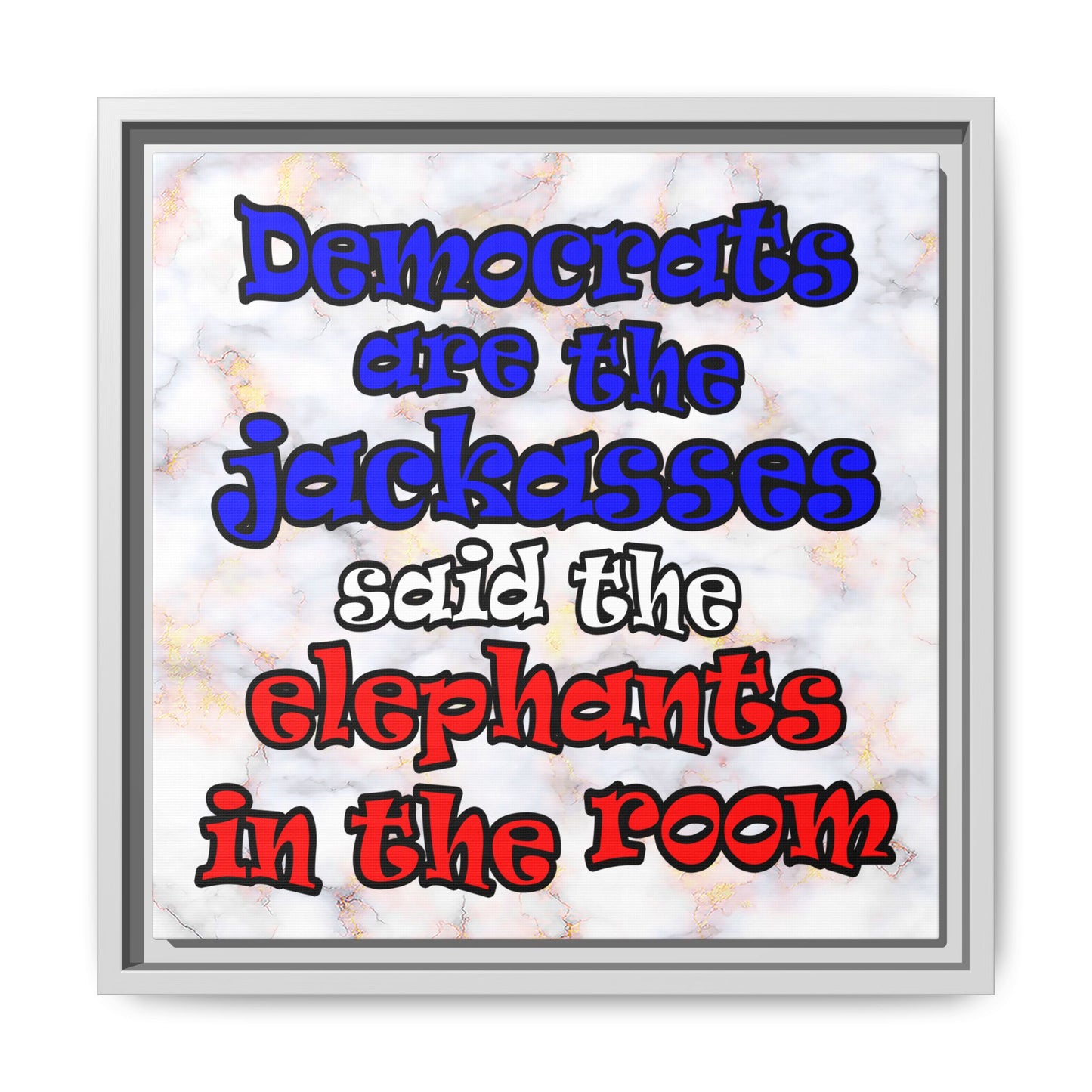 donkeys and elephants - framed canvas art (white marble)