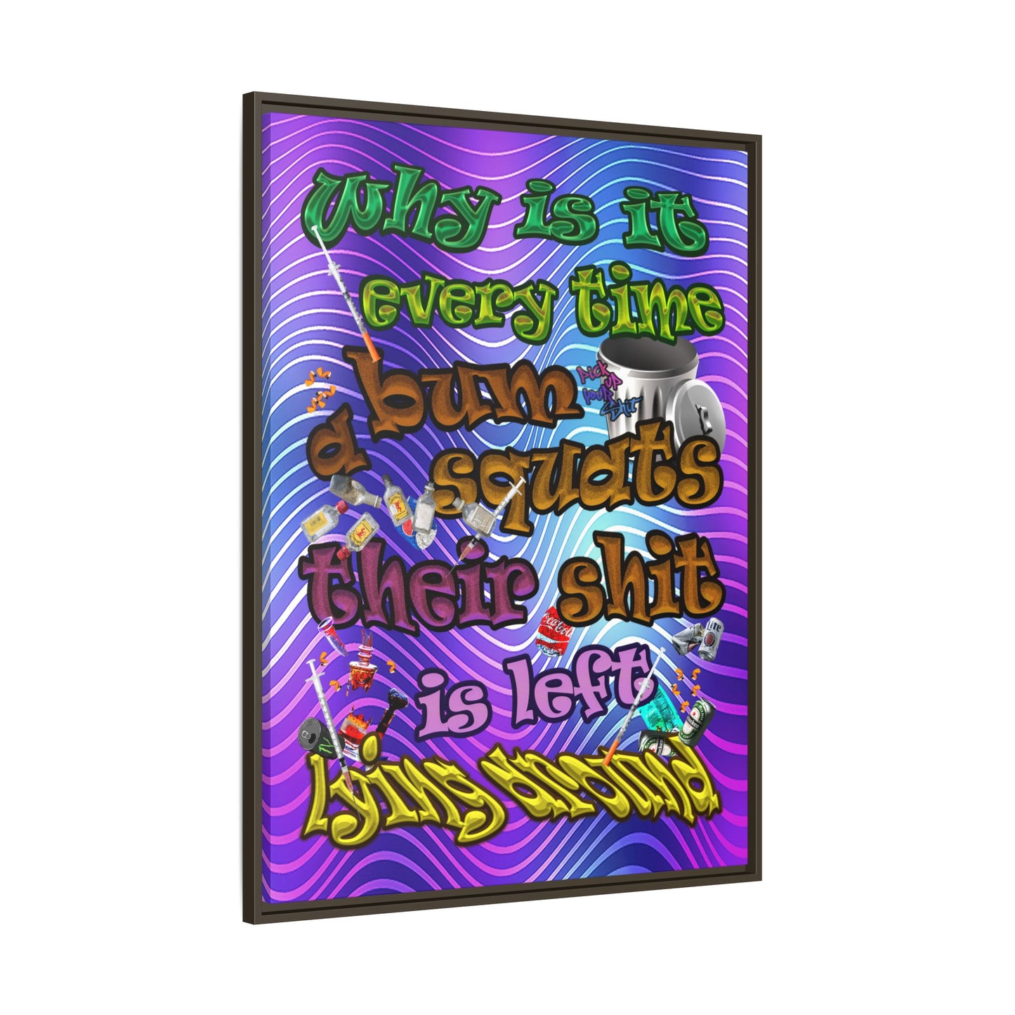 the bum's shit - framed canvas art (purple wave)