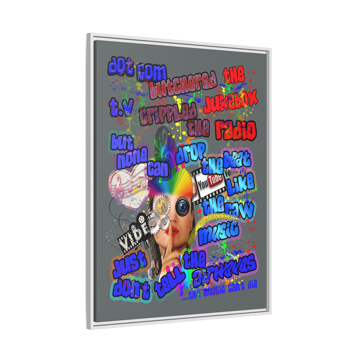drop the beat - framed canvas art (dark grey)