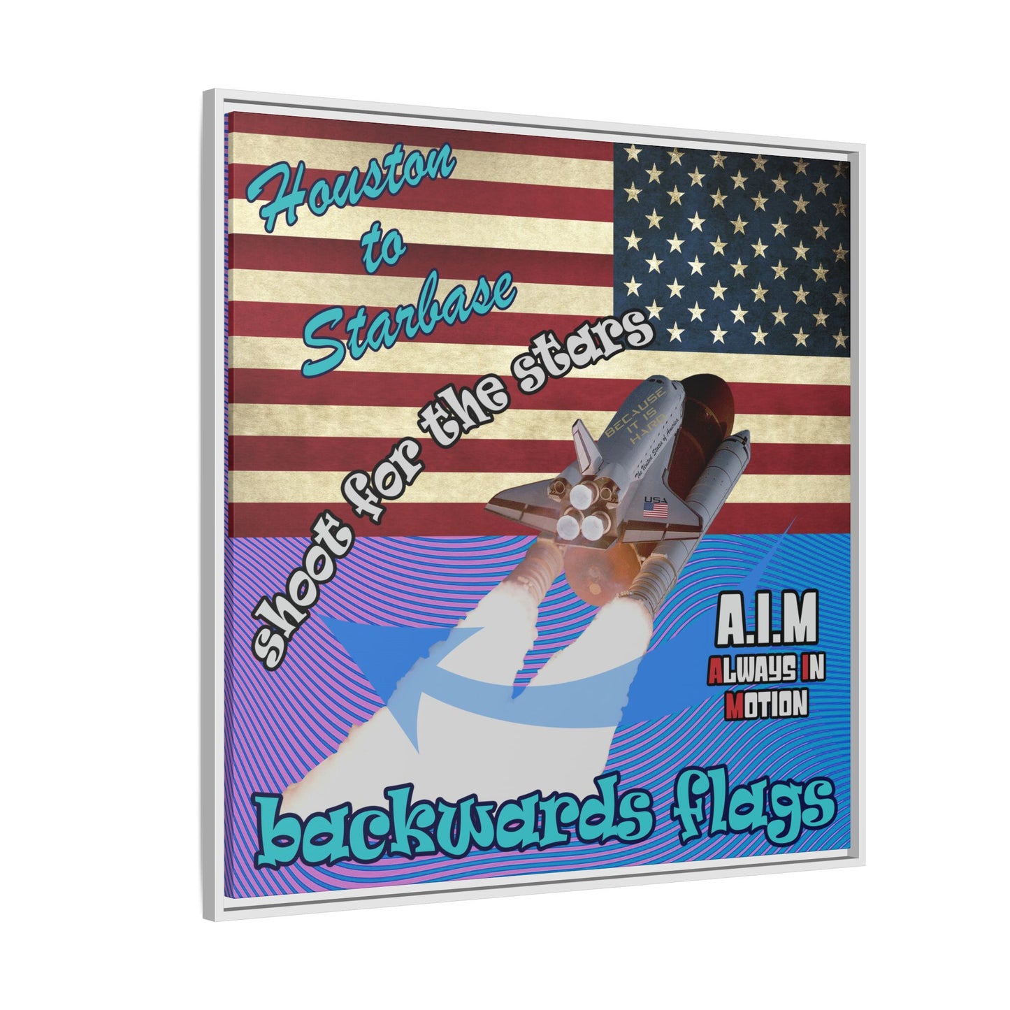 shoot for the stars - framed canvas art (light blue-purple wave)
