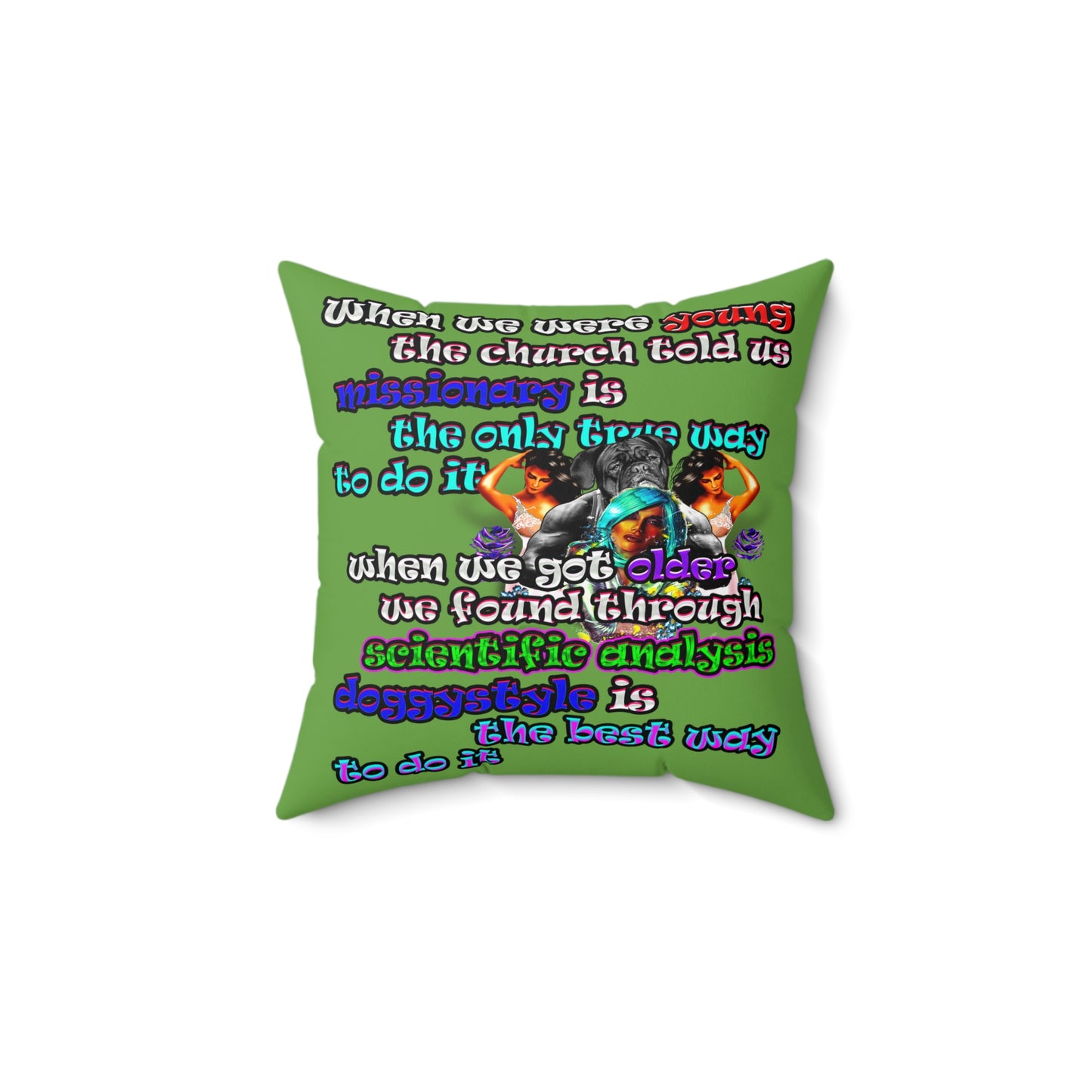 doggystyle - Spun Polyester Square Pillow - (green)