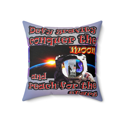 defy conquer reach - Spun Polyester Square Pillow - (light blue-pink wave)