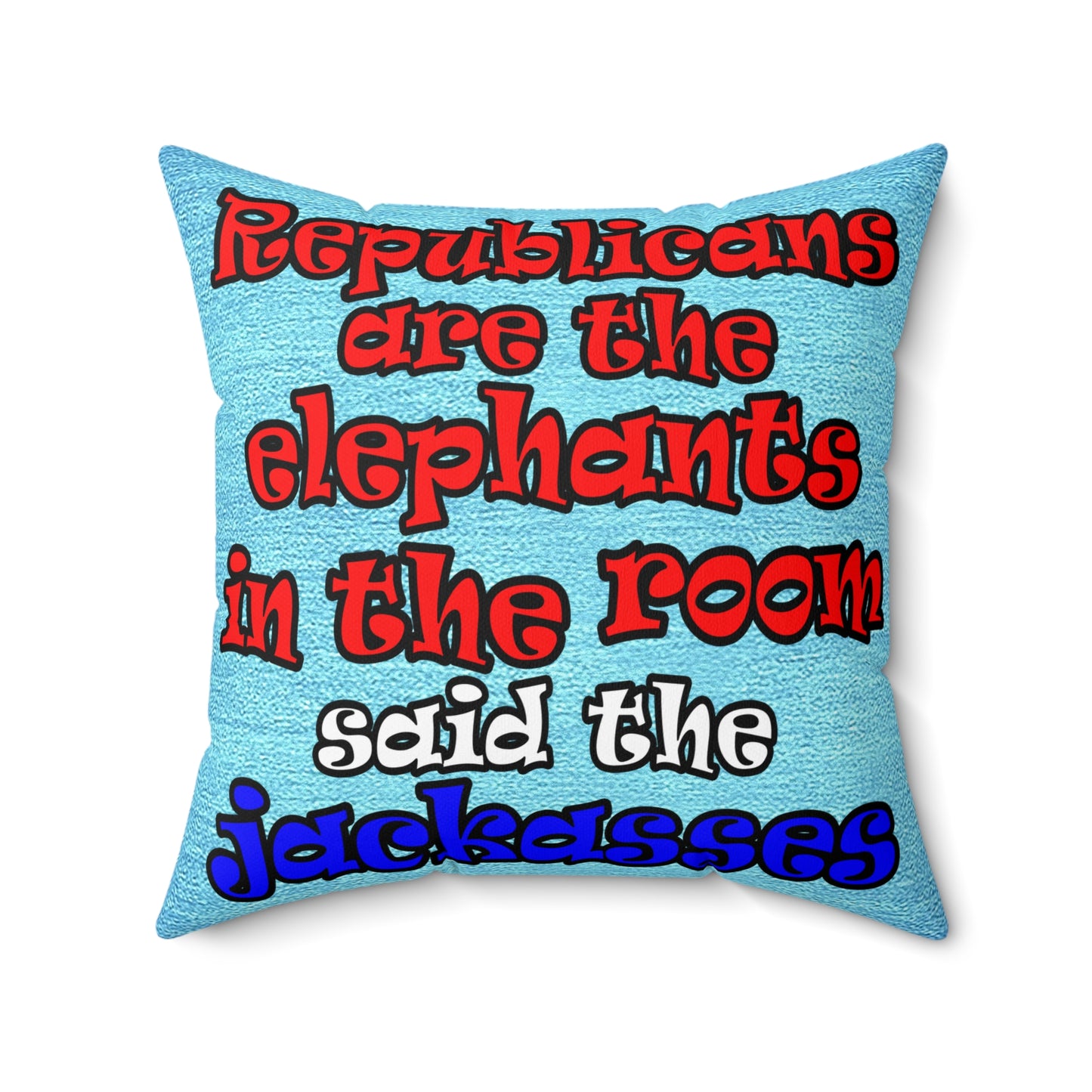 donkeys and elephants - Spun Polyester Square Pillow - (faded blue)