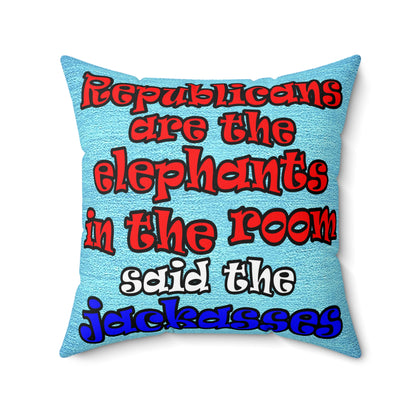 donkeys and elephants - Spun Polyester Square Pillow - (faded blue)