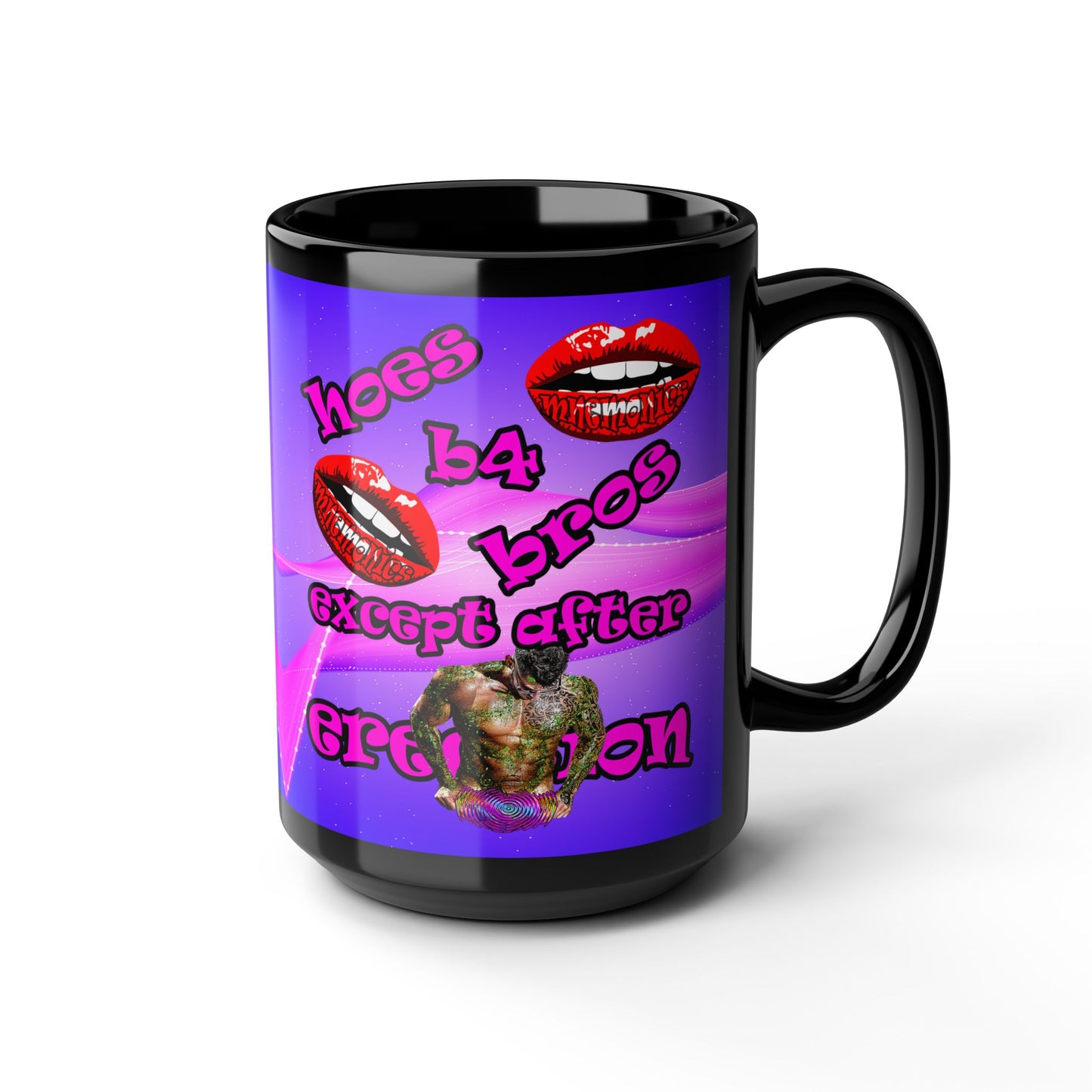hoes b4 bros - Black Mug (purple-pink wave)