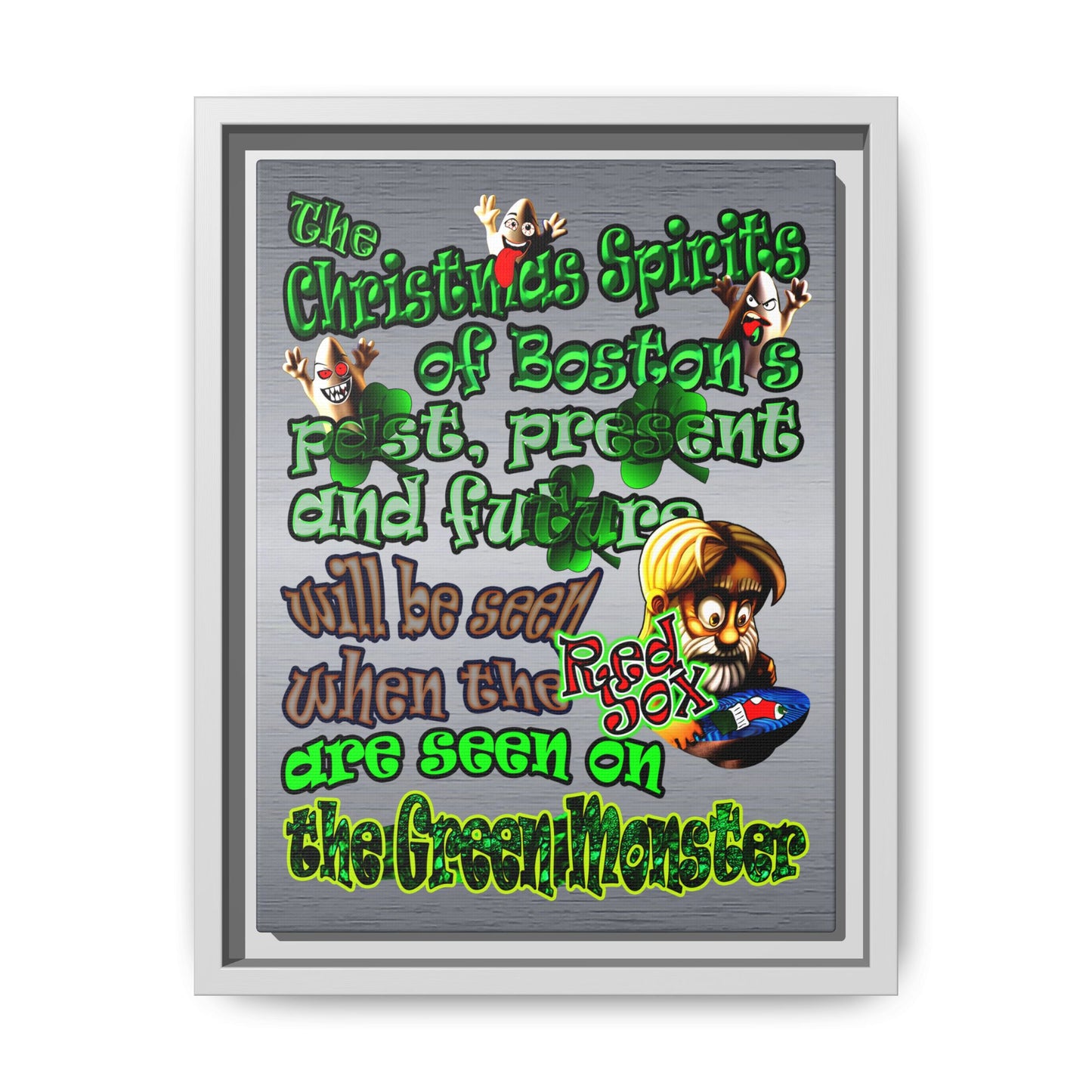 christmas spirits of boston - framed canvas art (brushed nickel)
