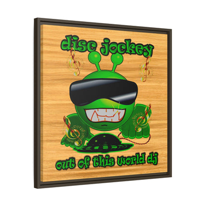 disc jockey - framed canvas art (butterscotch wood finish)