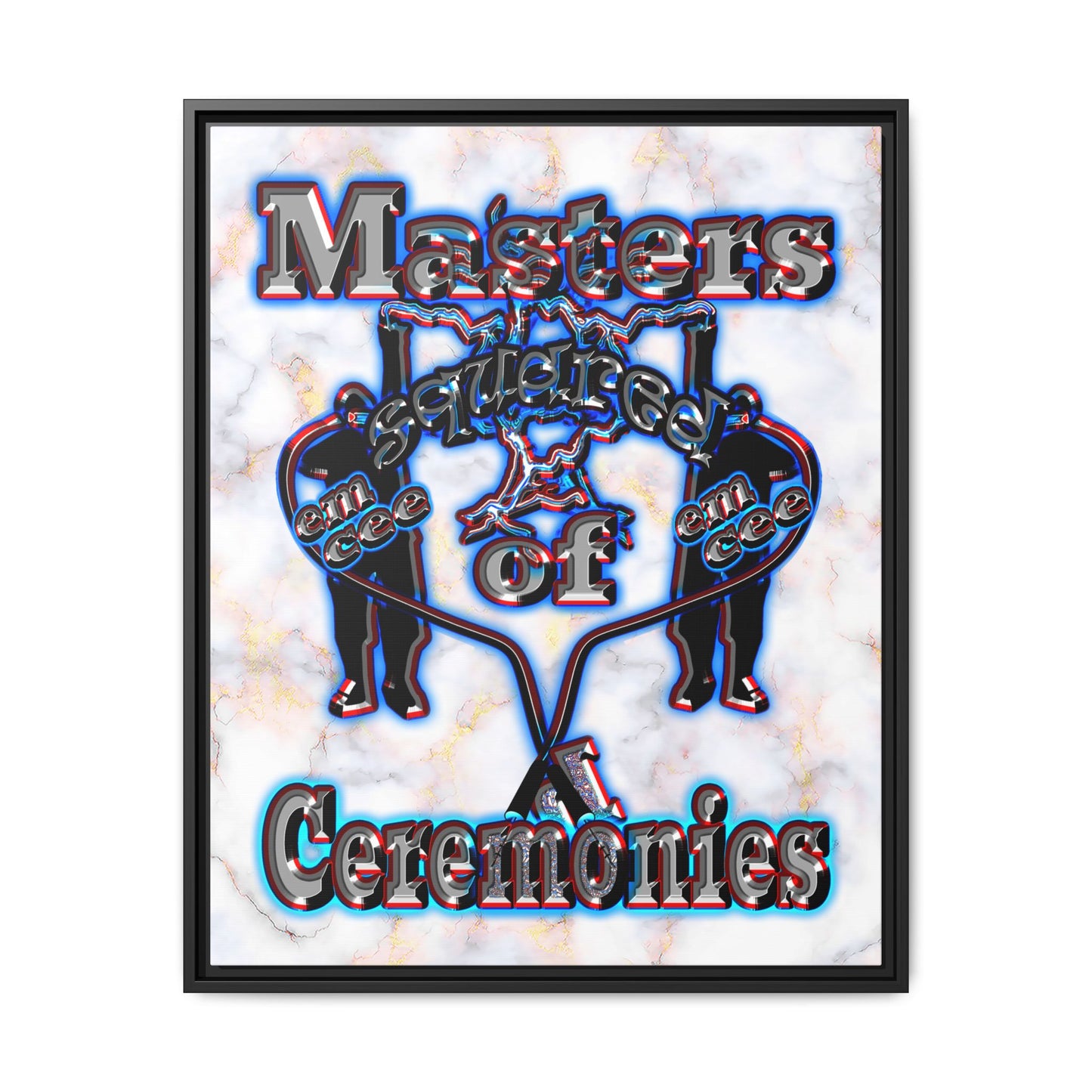 em cee squared - framed canvas art (white marble)
