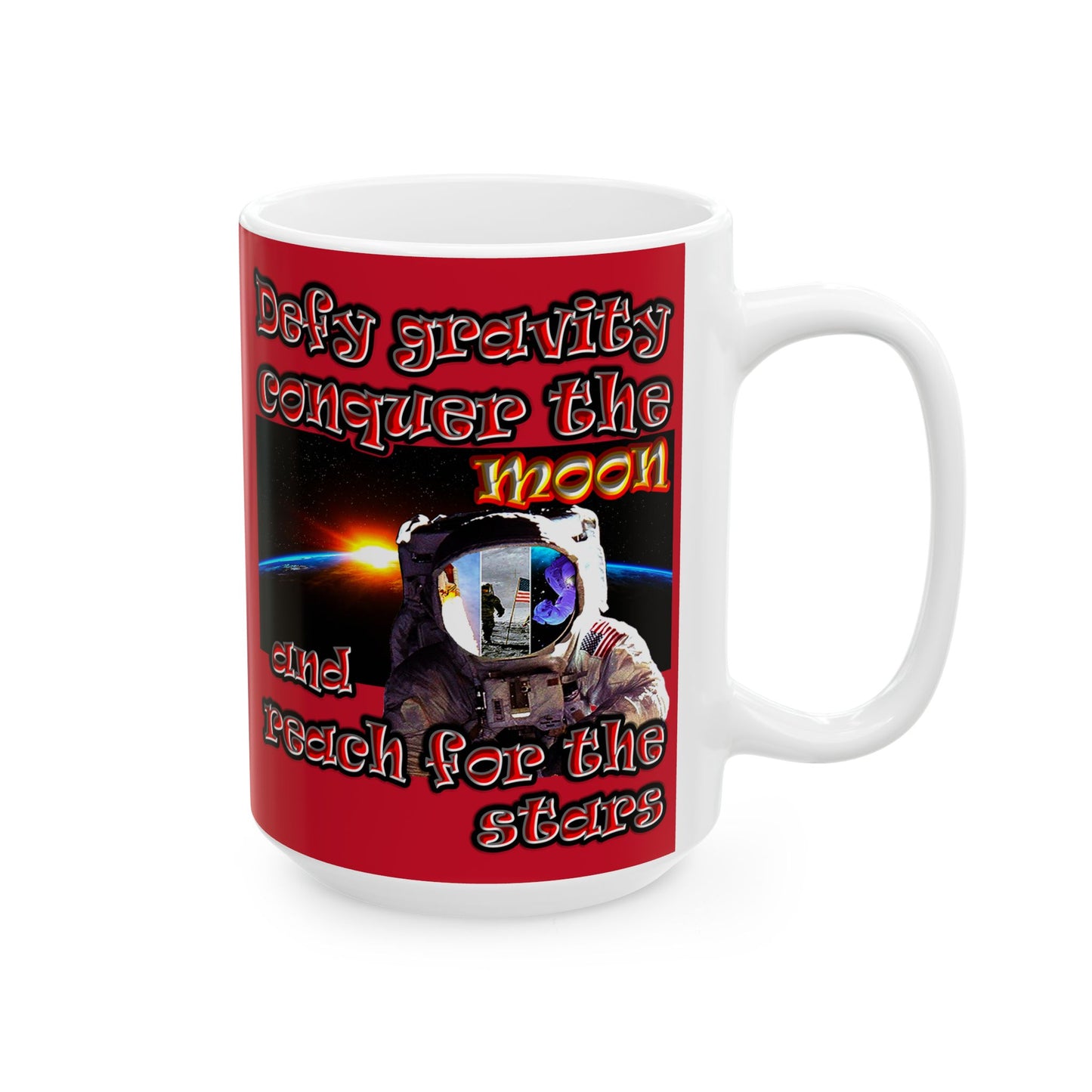 defy conquer reach - White Mug (dark red)