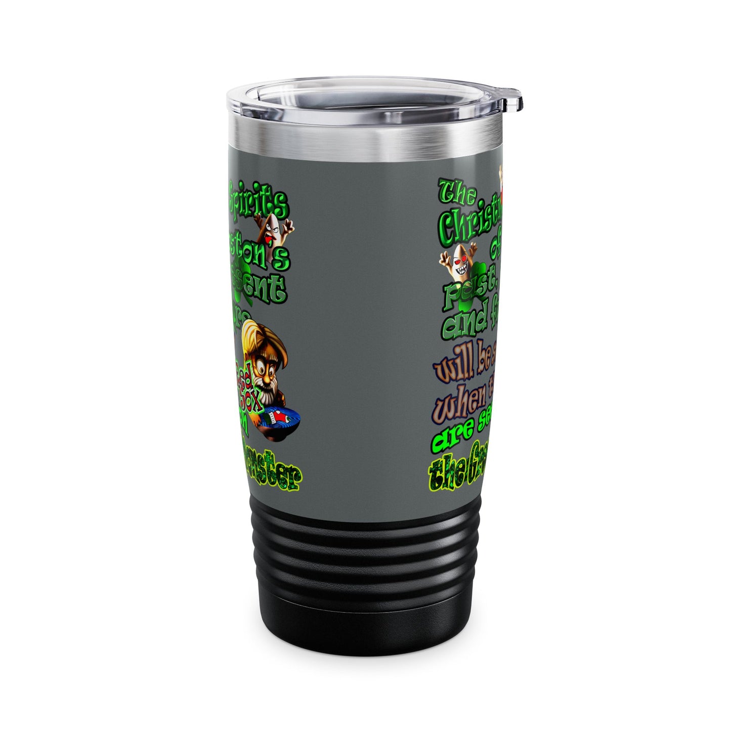 christmas spirits of boston - Ringneck Tumbler, 20oz (dark grey)