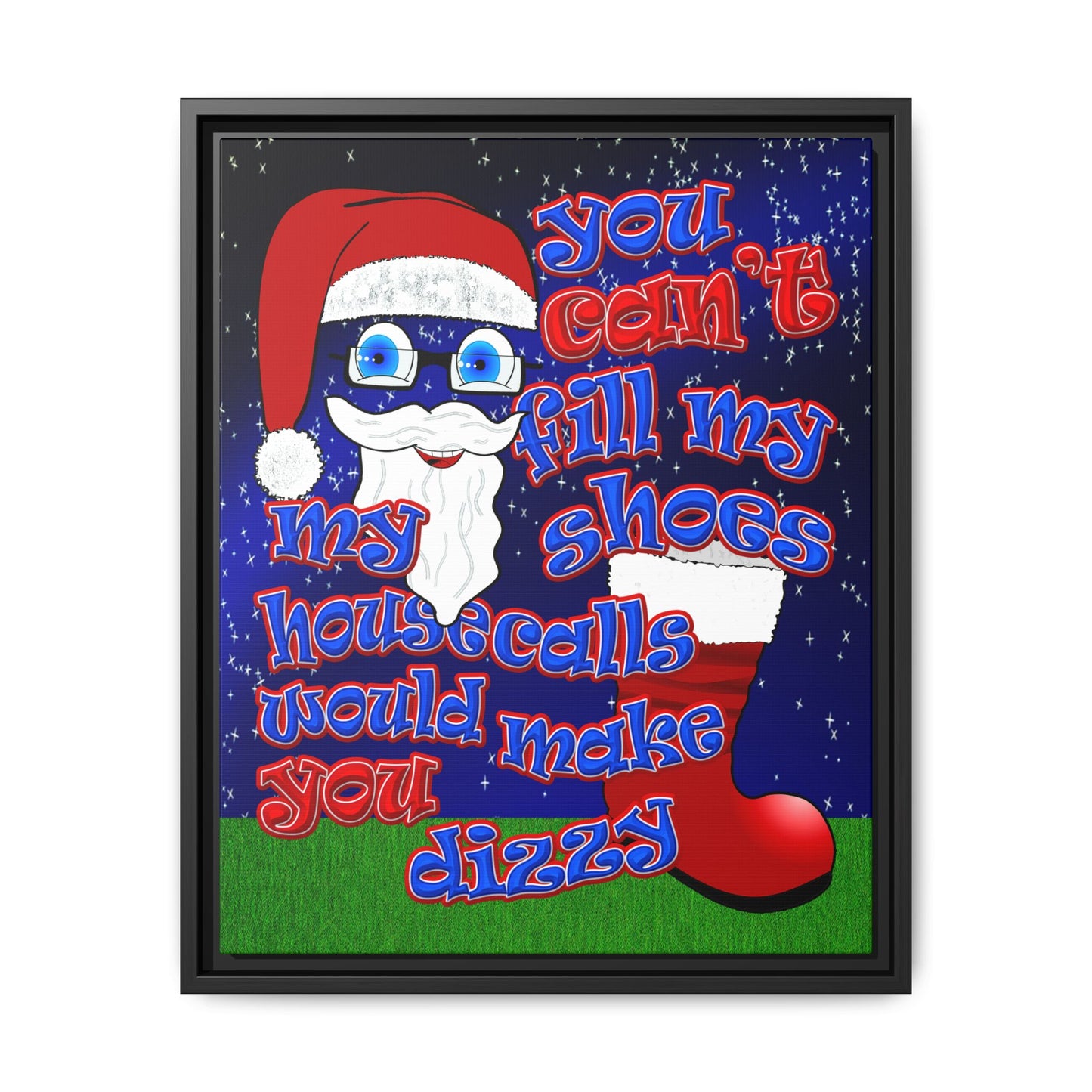 santa's shoes - framed canvas art ('snoops' background)
