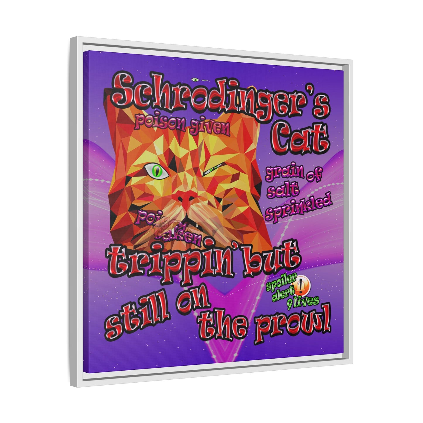 schrodinger's cat - framed canvas art (purple-pink wave)