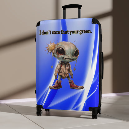 I don't care that your green - Suitcase (blue-white wave)