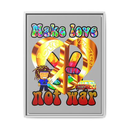 love peace - framed canvas art (light grey)