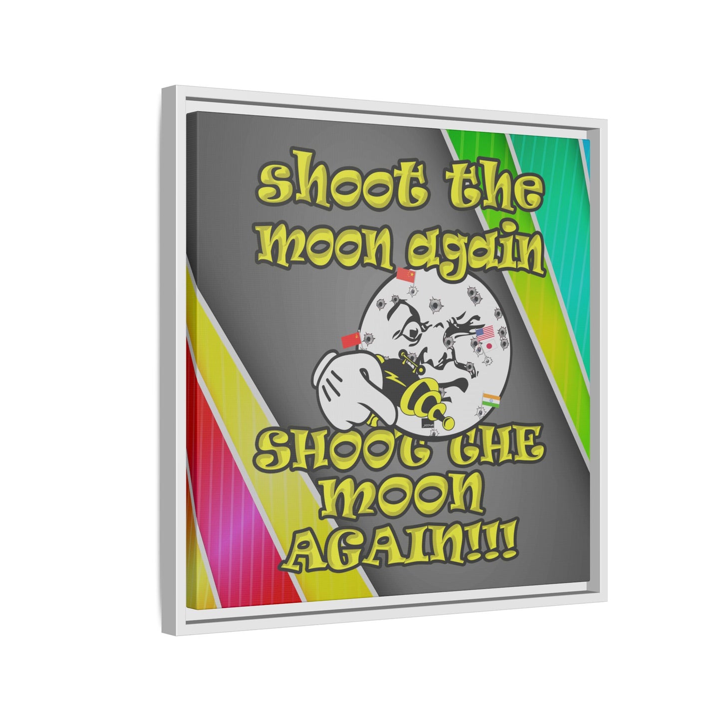 shoot the moon again - framed canvas art (rainbow split)