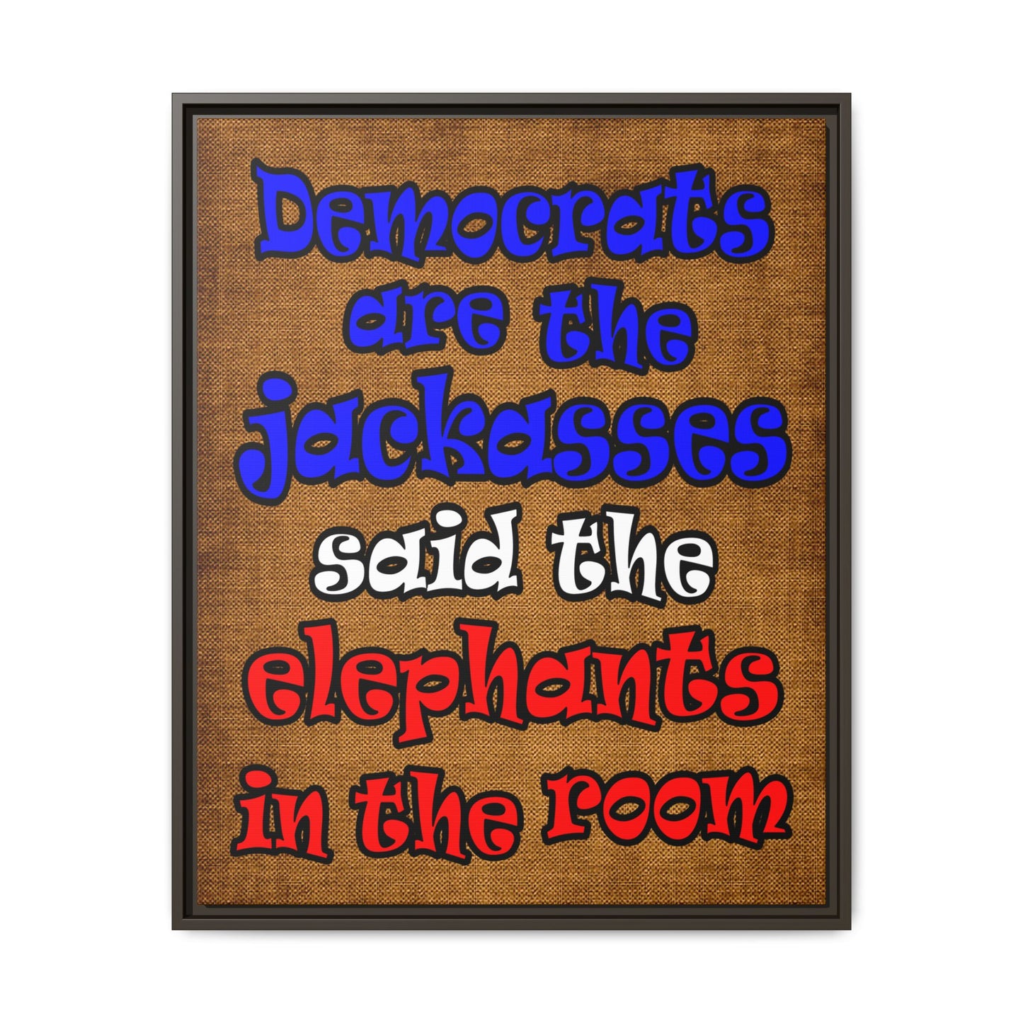donkeys and elephants - framed canvas art (brown papyrus)