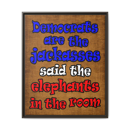 donkeys and elephants - framed canvas art (brown papyrus)