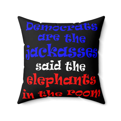 donkeys and elephants - Spun Polyester Square Pillow - (black)