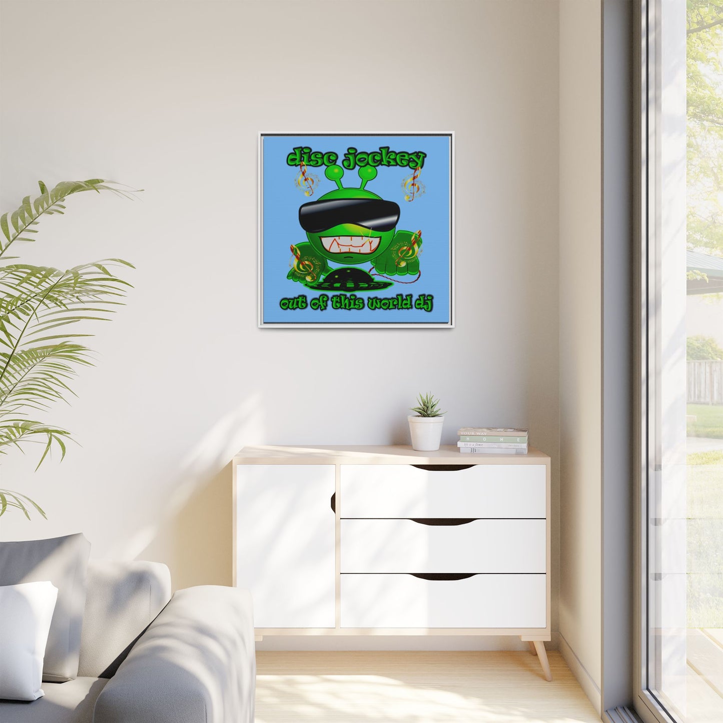 disc jockey - framed canvas art (light blue)