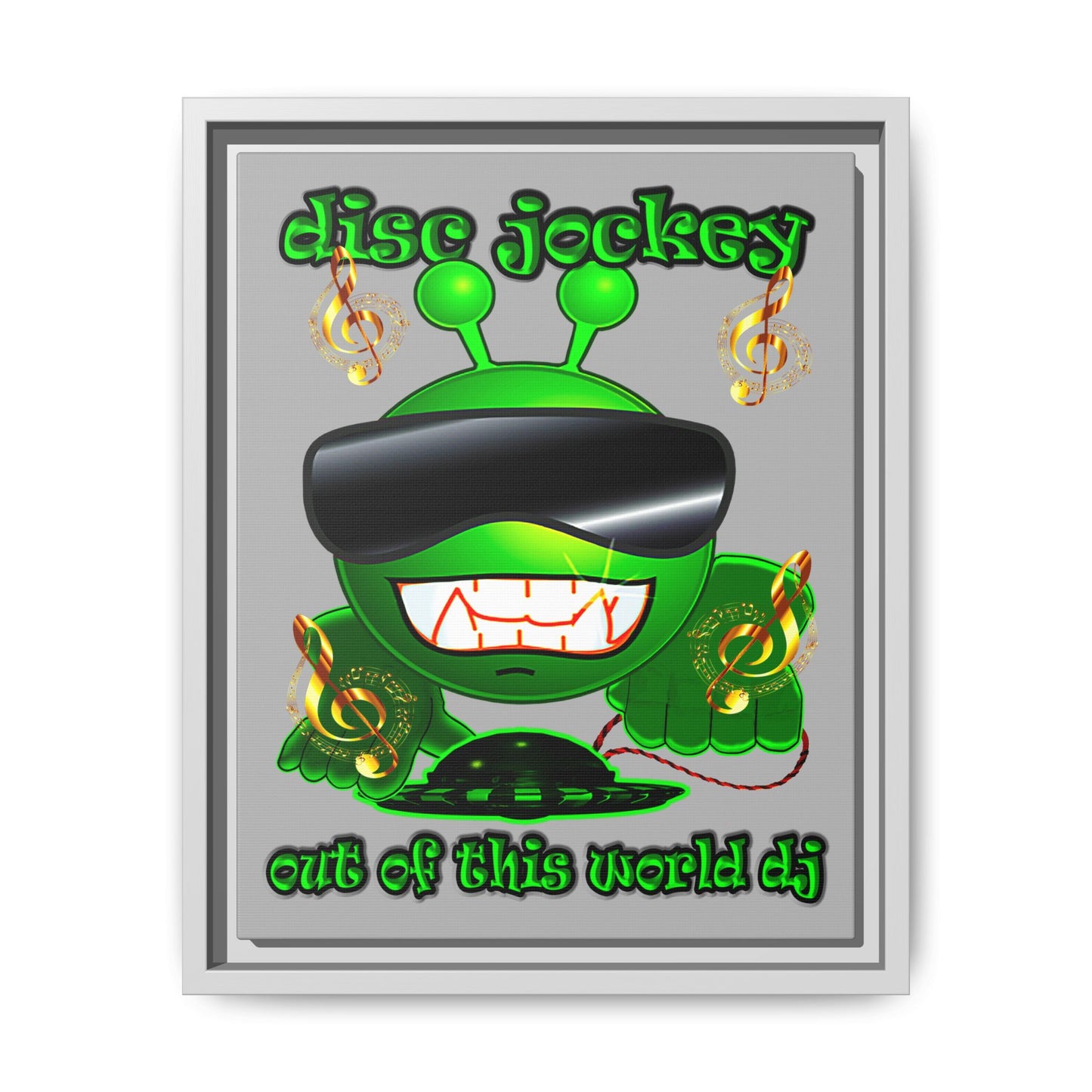 disc jockey - framed canvas art (light grey)