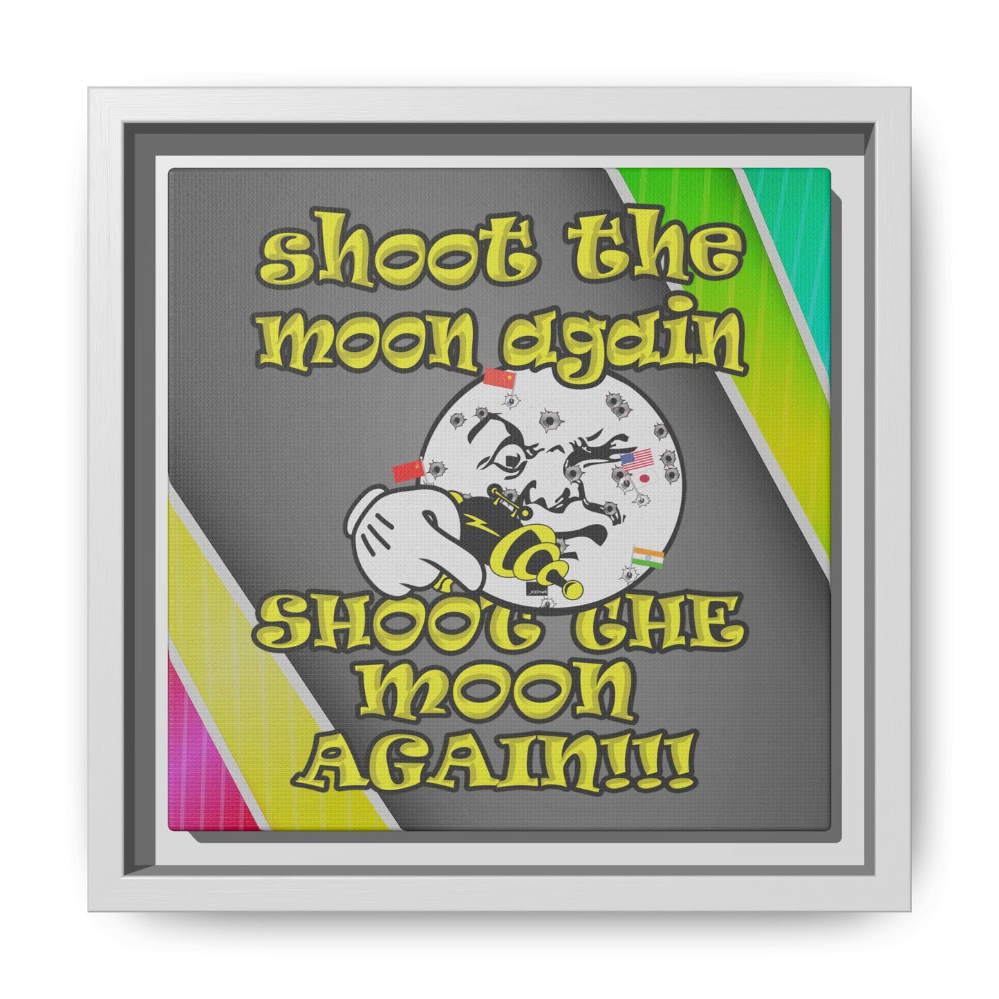 shoot the moon again - framed canvas art (rainbow split)