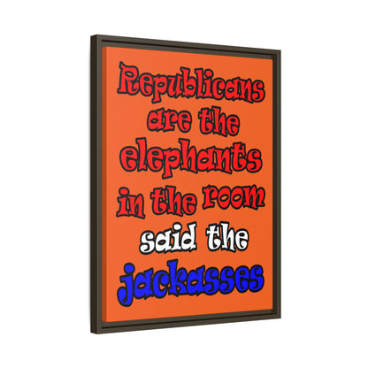 donkeys and elephants - framed canvas art (orange)