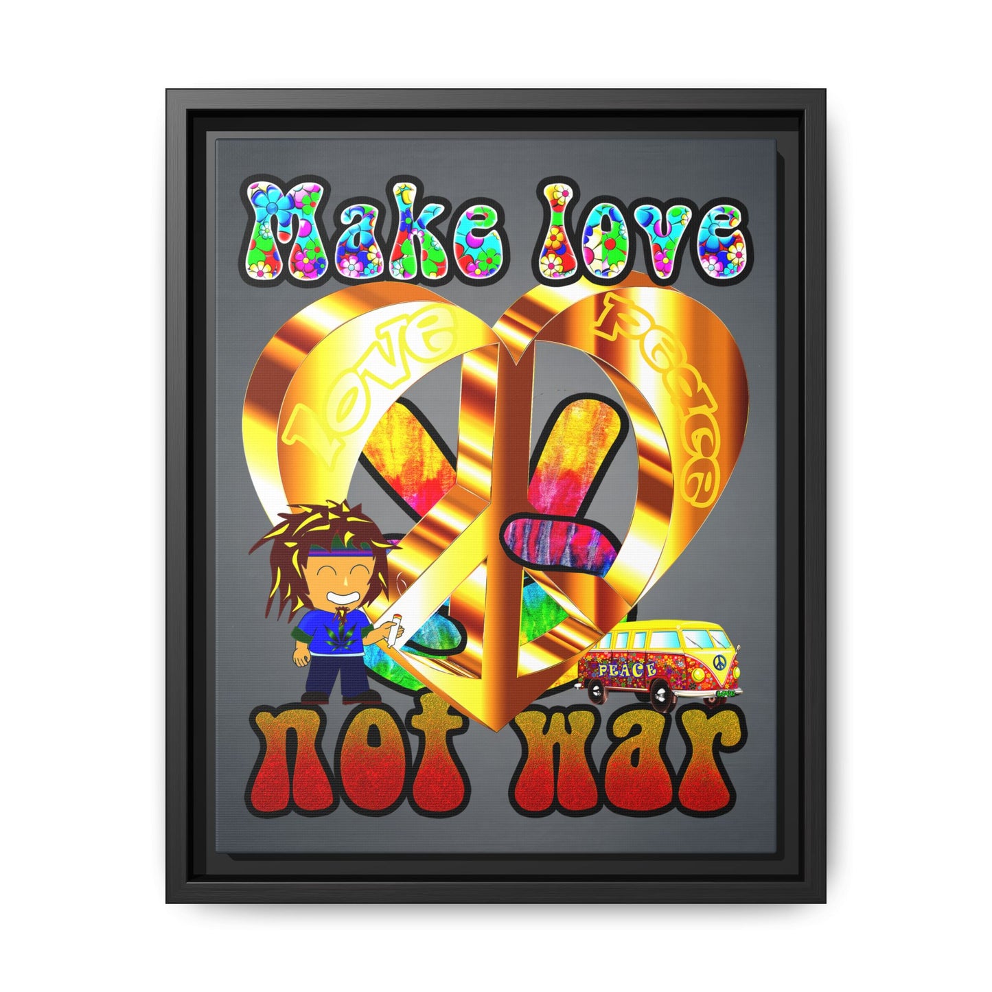love peace - framed canvas art (grey-light grey)