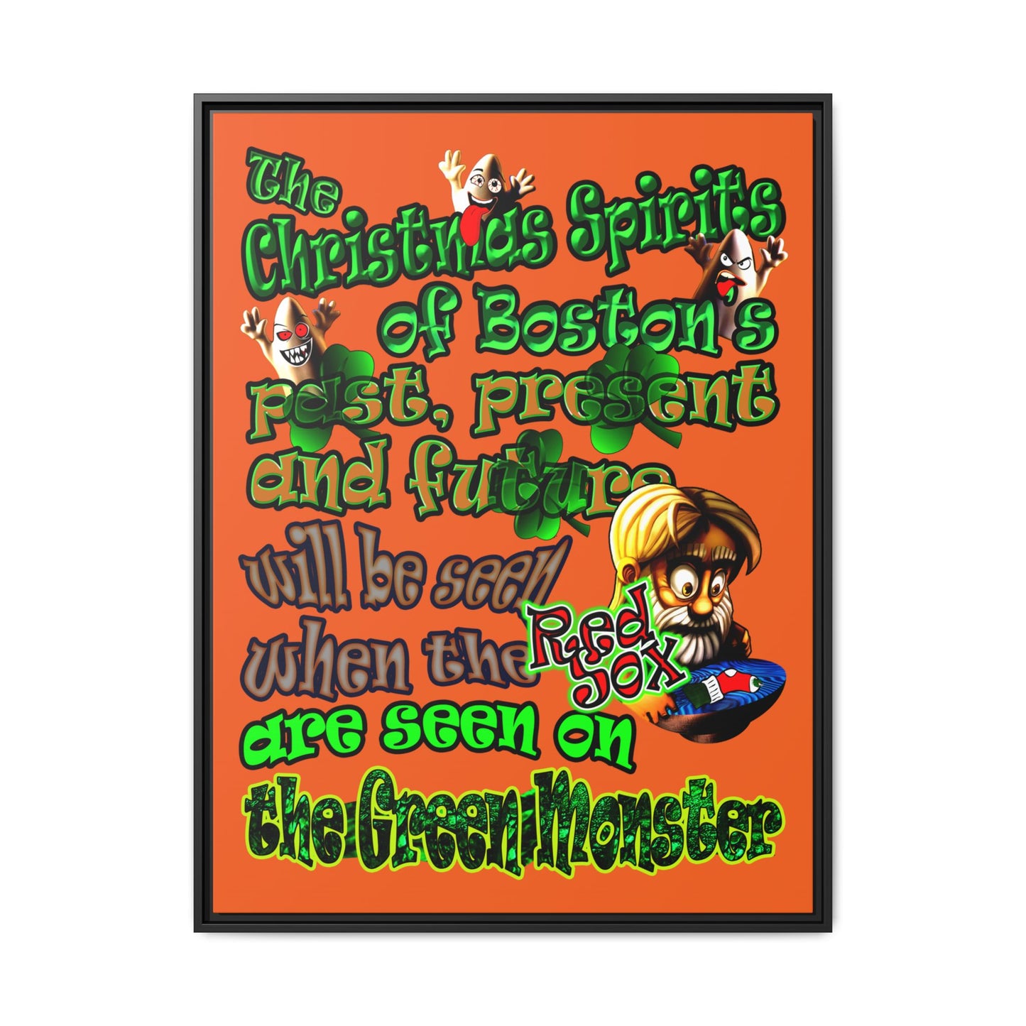 christmas spirits of boston - framed canvas art (orange)