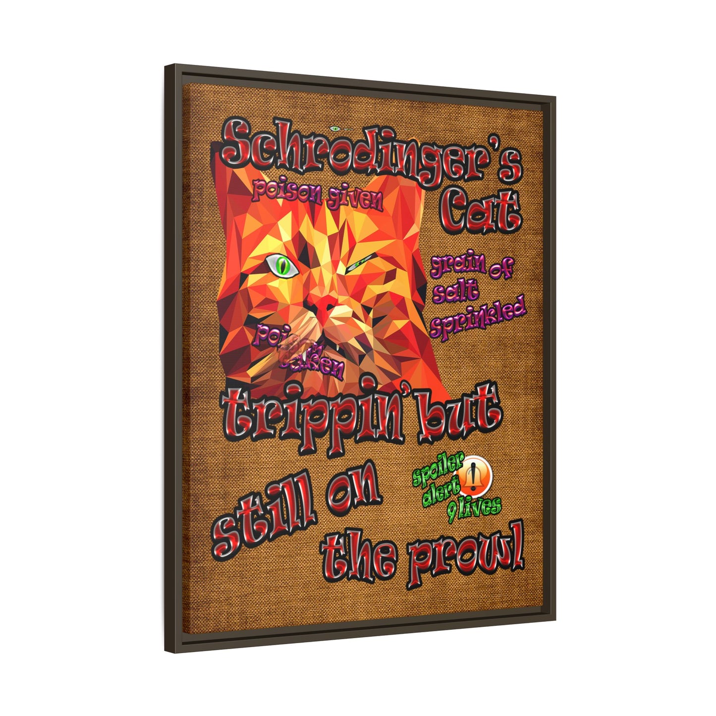 schrodinger's cat - framed canvas art (brown papyrus)