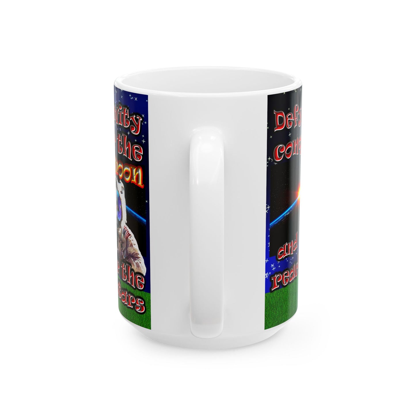 defy conquer reach - White Mug ('snoops' background)