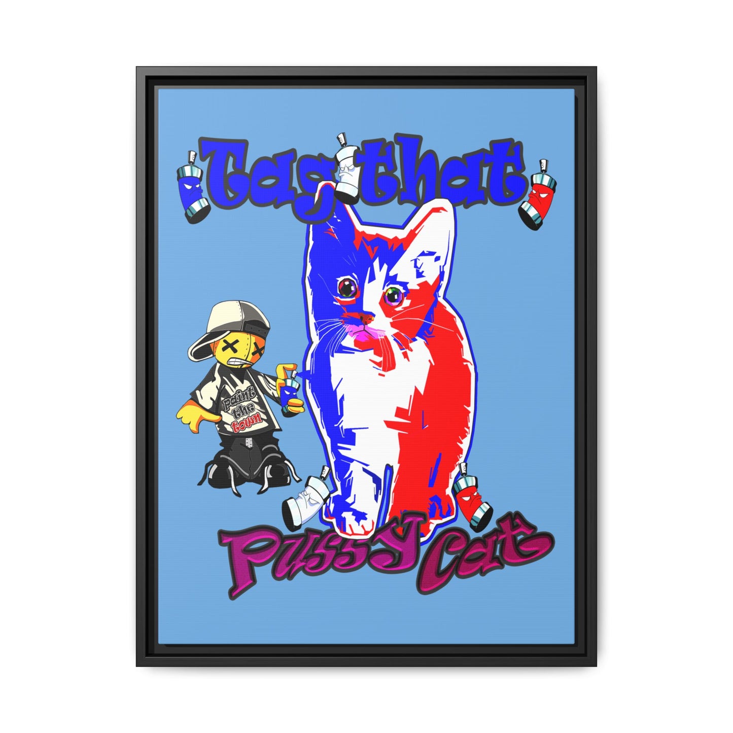 tag that - framed canvas art (light blue)