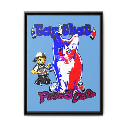 tag that - framed canvas art (light blue)
