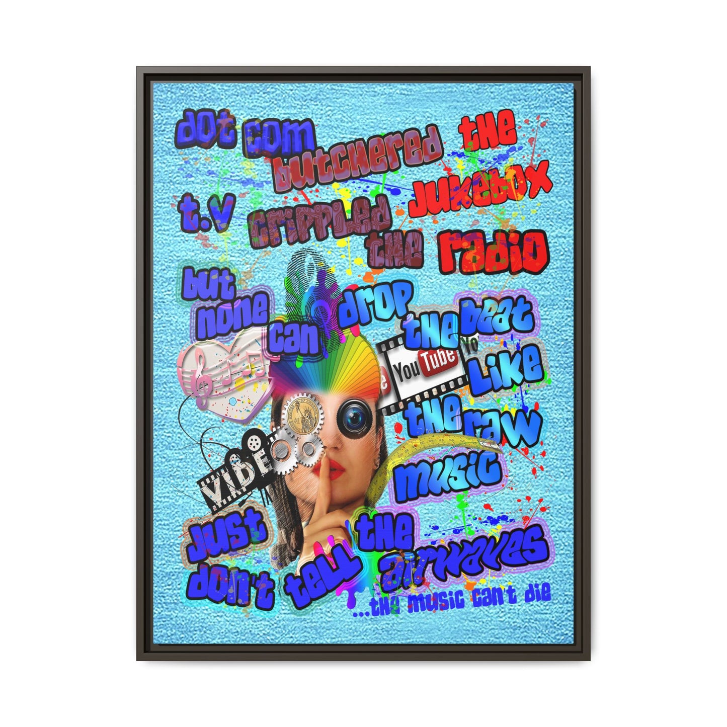 drop the beat - framed canvas art (faded blue)