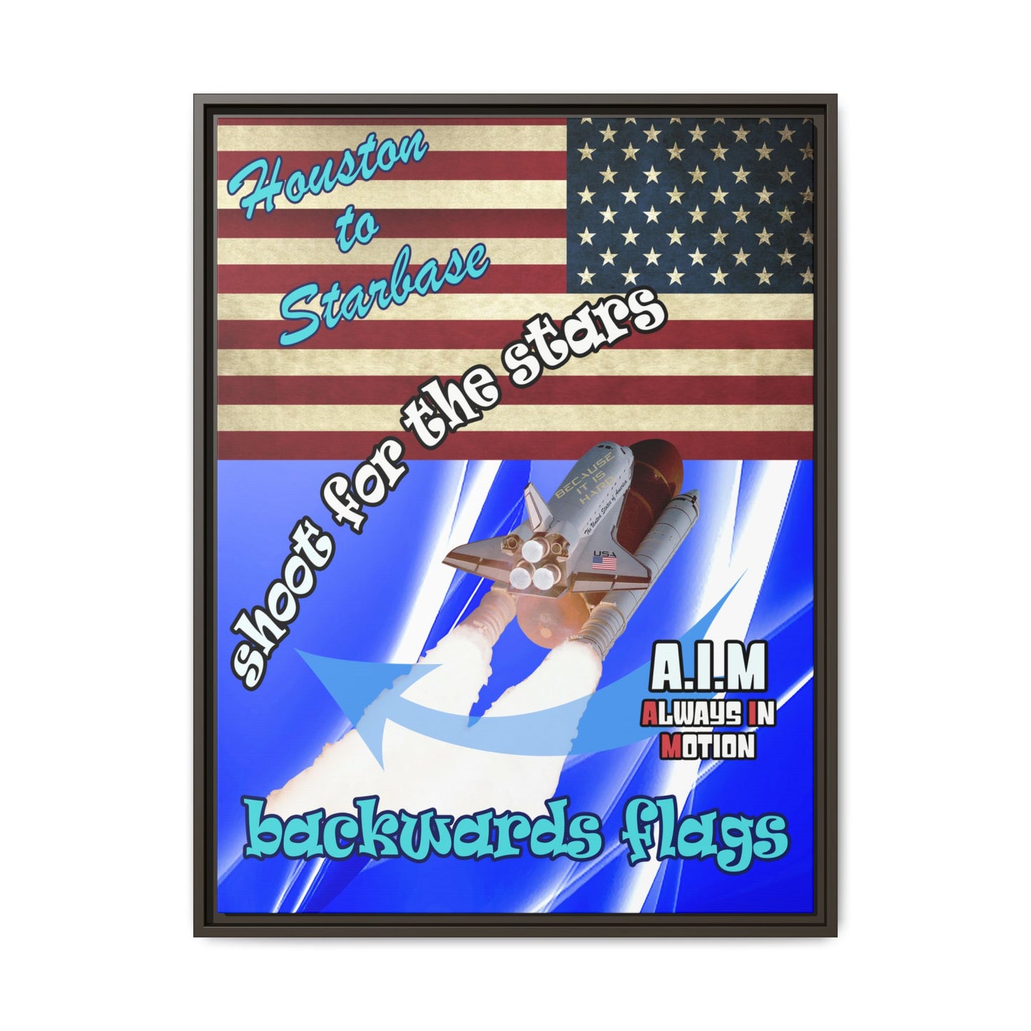shoot for the stars - framed canvas art (blue-white wave)