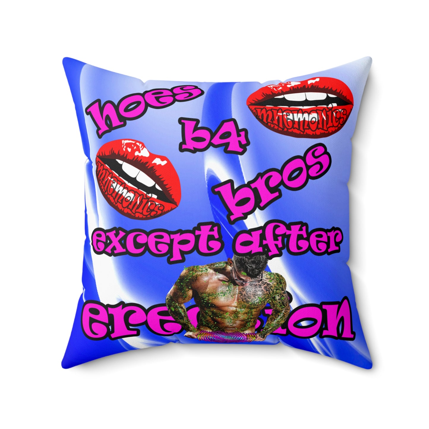 hoes b4 bros - Spun Polyester Square Pillow - (blue-white wave)