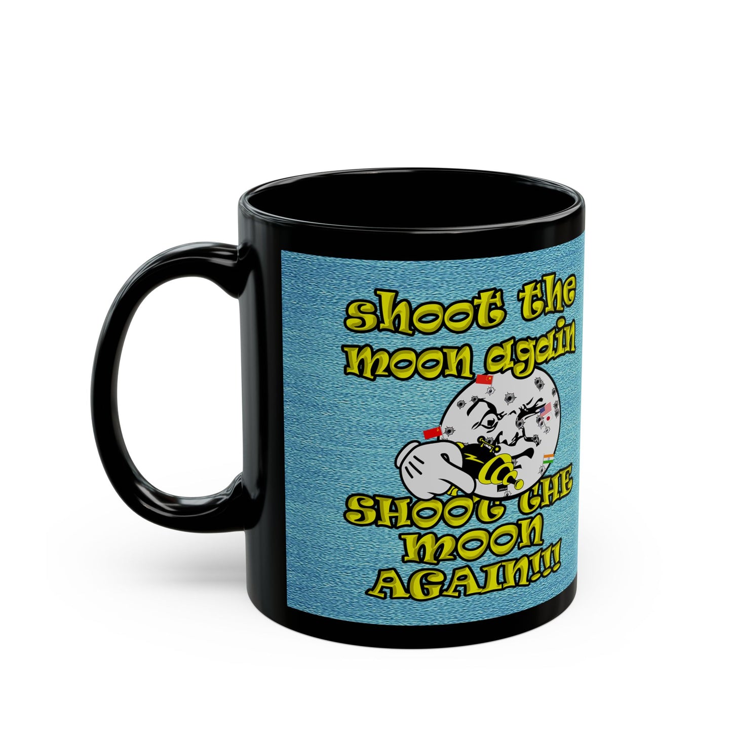 shoot the moon again - Black Mug (faded blue)