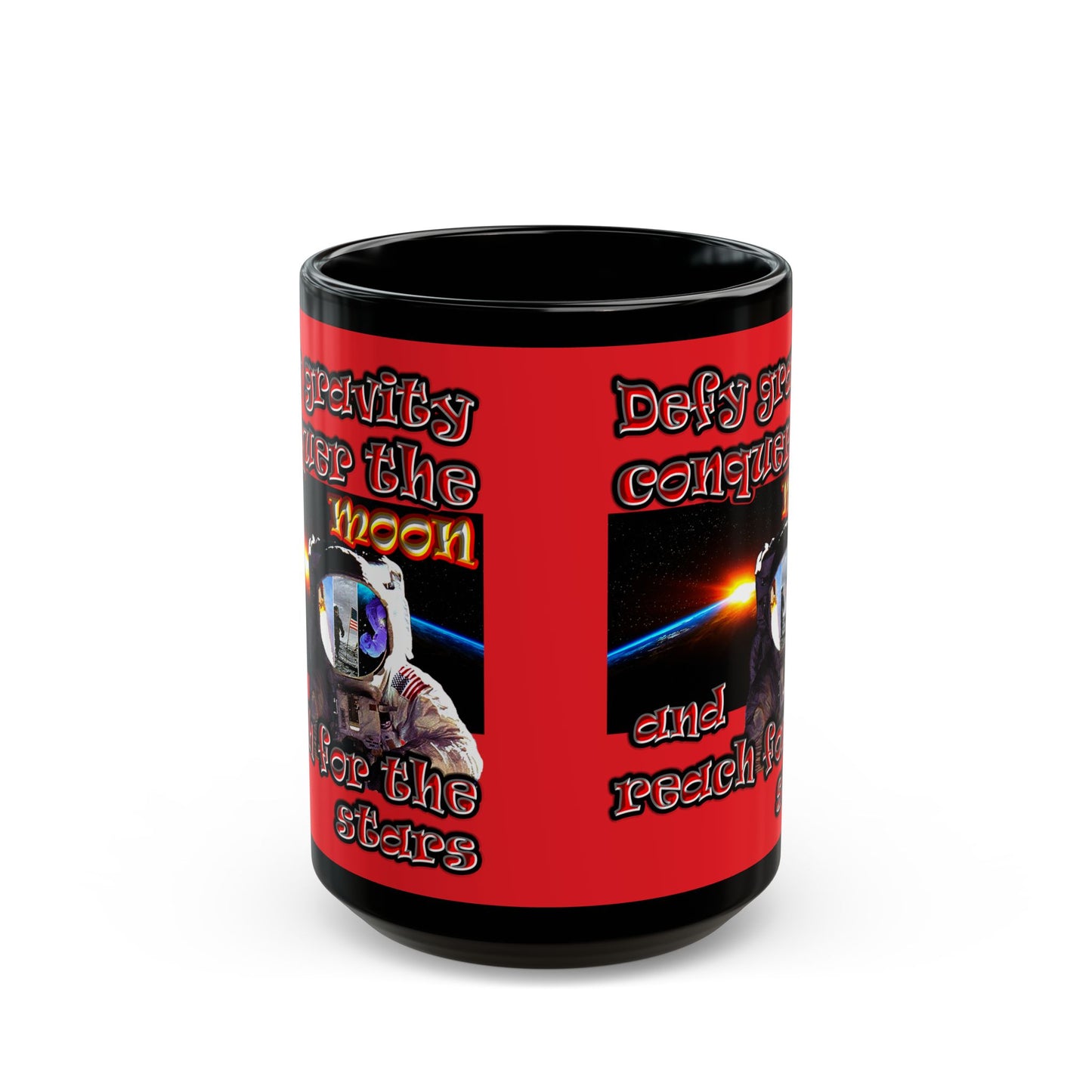 defy conquer reach - Black Mug (red)